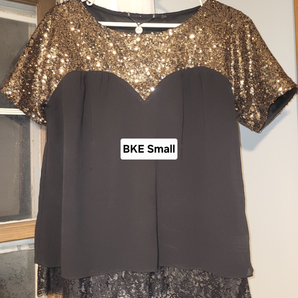 BKE Black and Gold Sequin Blouse